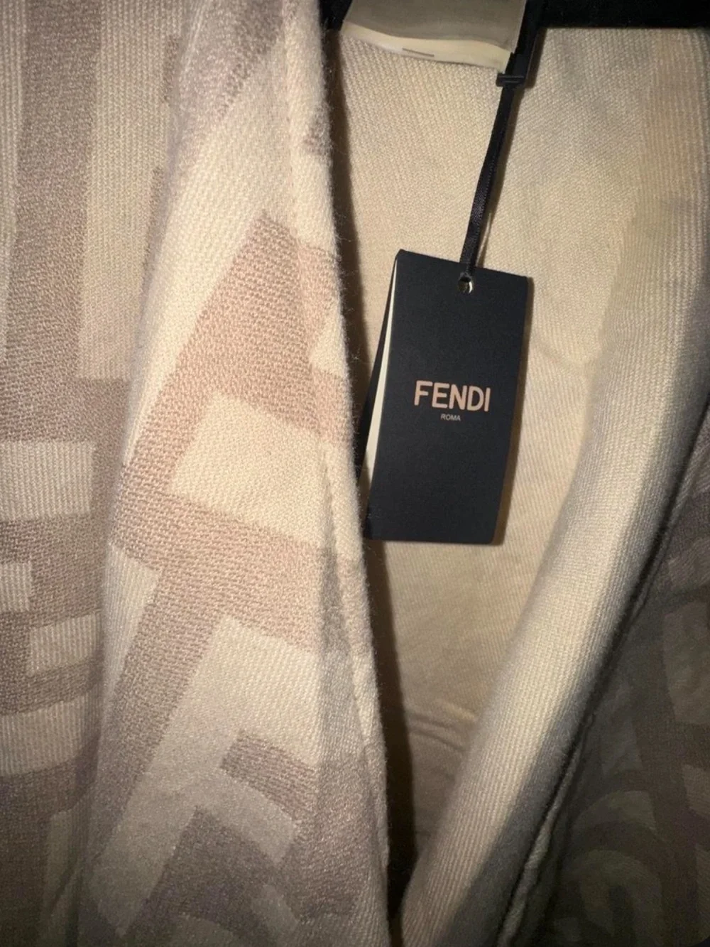 Fendi Beige and Cream Logo-Paneled Fringe Wrap